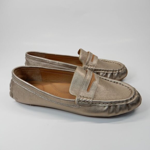 Gentle Souls Madison Driving Loafers Flats 7 Gravel Metallic Leather Comfort NEW - Picture 4 of 16